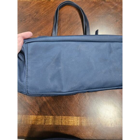 T by Talbots Navy Blue Shoulder Tote Bag Double Pocket Nylon Travel Work Bag - Picture 4 of 7